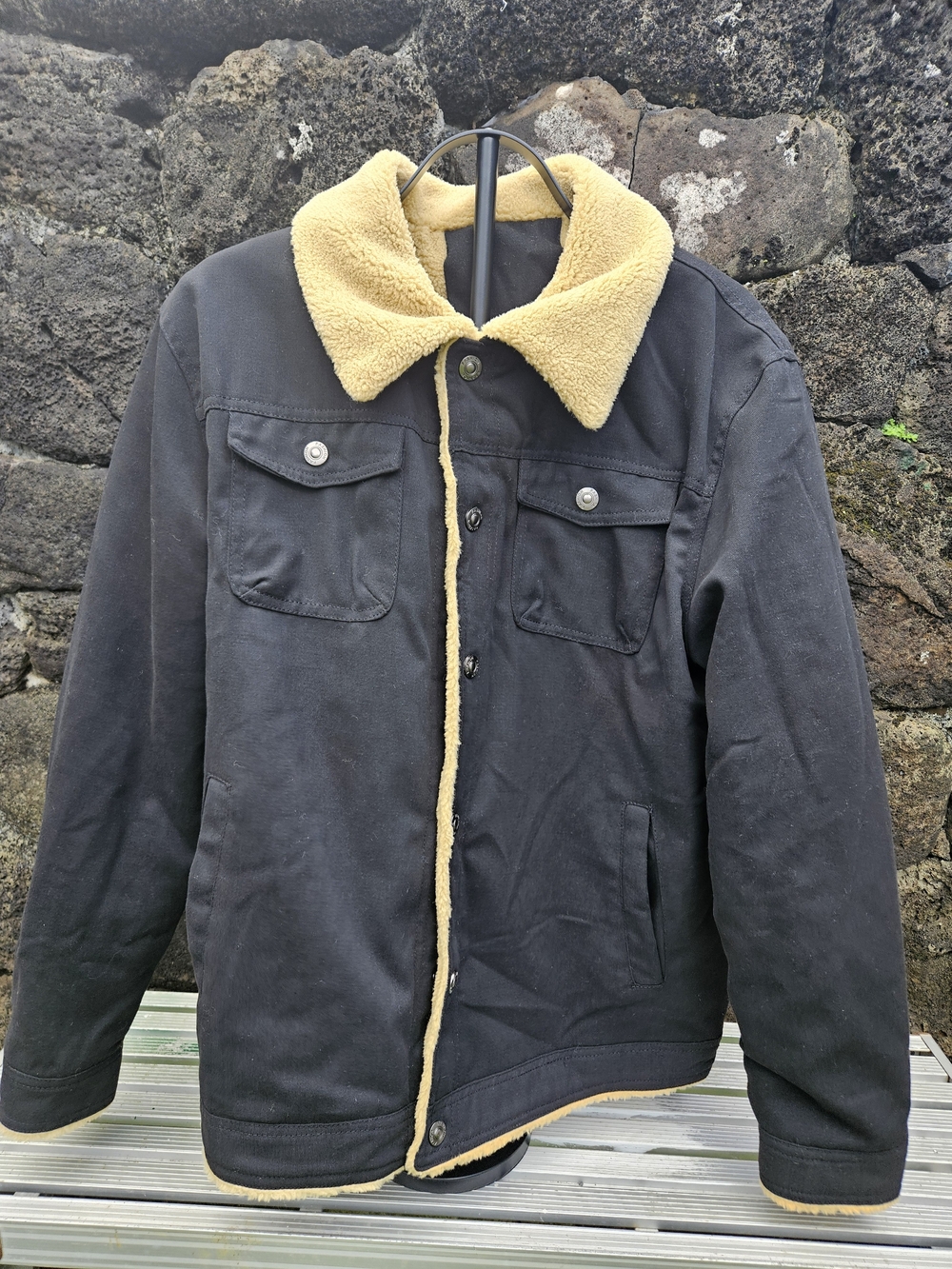 Men's Black Jacket with Tan Sherpa Collar